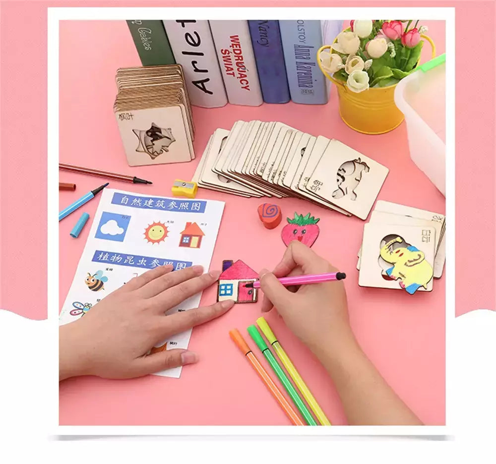 Estênceis de pintura de madeira para crianças, Brinquedos Montessori, Brinquedos de desenho, Aprendizagem Educacional, Presente Infantil, DIY, 20pcs