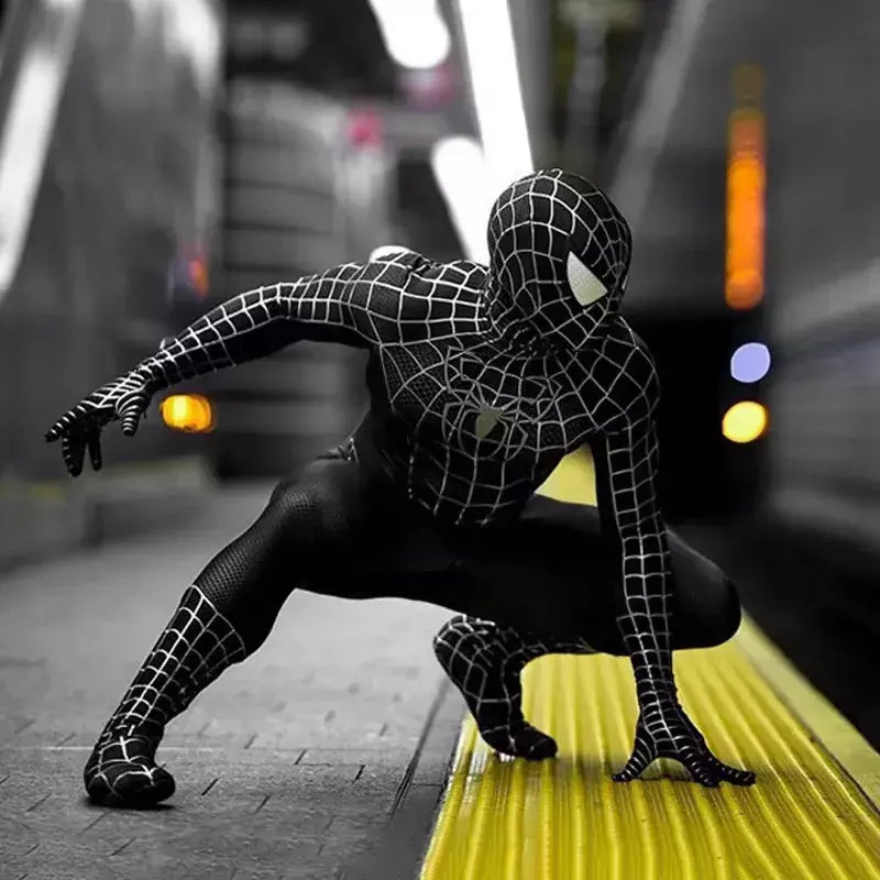 Anime super-herói toby preto veneno homem aranha cosplay macacão apertado halloween cosplay traje de aranha preta