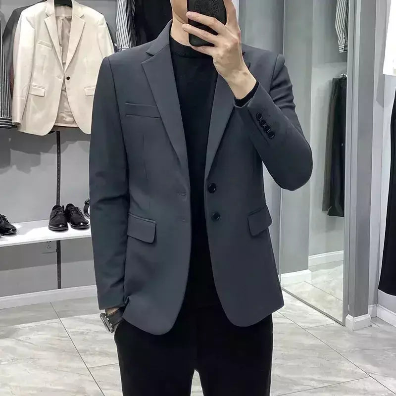 Blazer fino de negócios masculino, roupas estilo coreano, casaco casual, terno elegante, jaquetas marrons, de alta qualidade, 2024