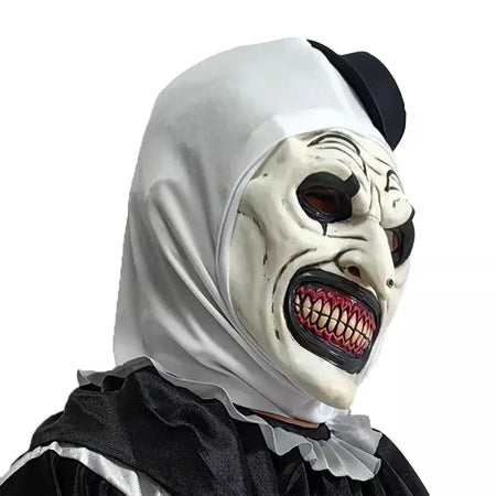 Horror Terrifier Palhaço Cosplay Máscara, Látex, Suave, Demônio, Mal, Coringa, Festa de Halloween, Fantasia, Adulto, Tamanho Único