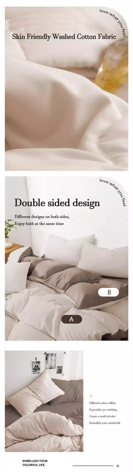 YanYangTian-Roupa de cama, Algodão lavado, 4 peças, Conjunto de lençóis, Conforto, Sólido, Natal, Casal, Capa de edredão