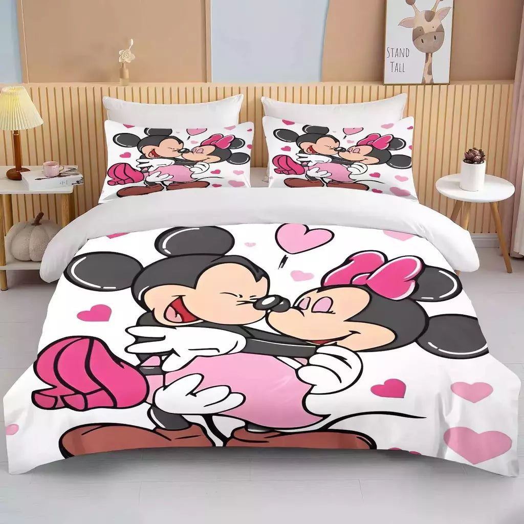 Disney-Minnie Mouse Impresso Conjunto de Cama para Crianças e Adultos, Capa de Edredão, Consolador, Fronha, Rosa, Rei, Amor, Desenhos Animados, Meninos, Meninas, Adultos, Presente