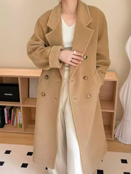 Casaco de Cashmere Camel Classic, casaco de lã de comprimento médio, novo, 101801, outono e inverno