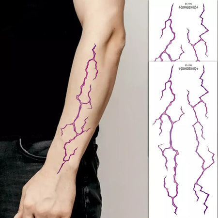 Adesivos de tatuagem falsos grandes, 2 peças, design detalhado de veias relâmpago preto e vermelho para festa de halloween, suprimentos de arte facial e corporal