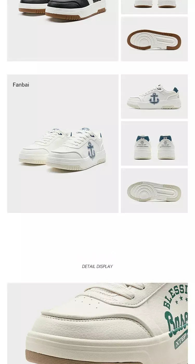 Xtep Board Shoes para homens 2025 primavera antiderrapante embrulho confortável retro sola grossa moda casual sapatos brancos 975119310050