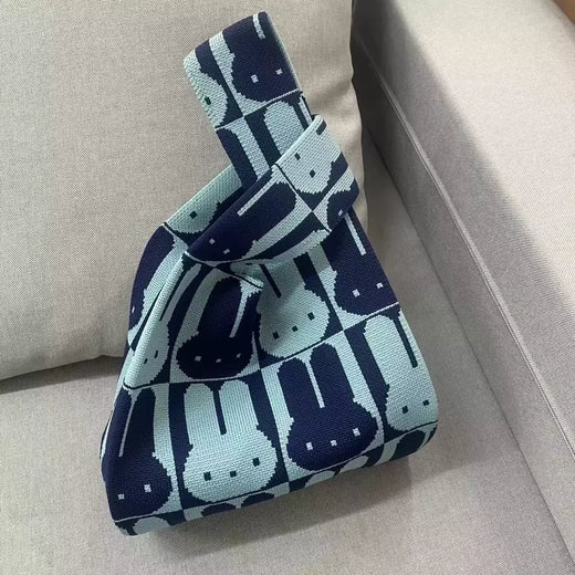 Saco de malha de nó animal para mulheres, gato coelho bonito sacola simples, bolsas de compras reutilizáveis para senhoras, moda
