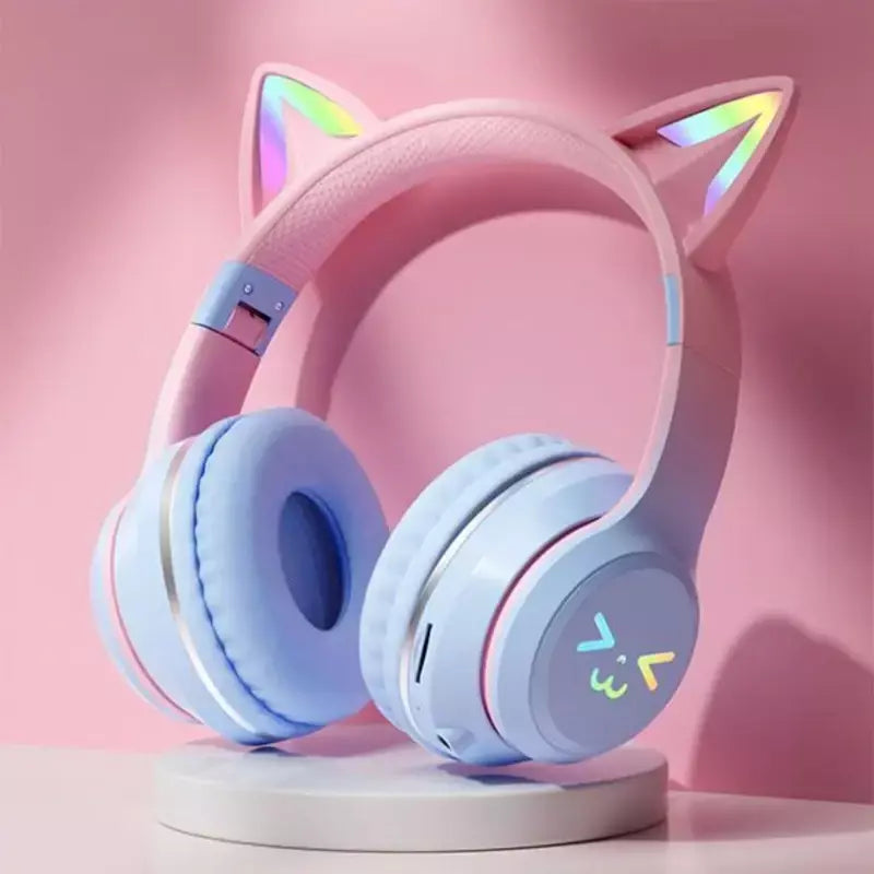 Orelhas de gato fone de ouvido rgb luz sorriso rosto tws fone de ouvido gradiente novo fone de ouvido rosa menina presente adequado para qualquer telefone