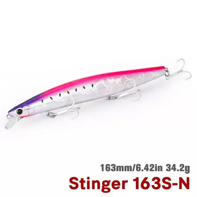 TSURIKNOYA-STINGER 163S-Ultra Long Casting Saltwater Sinking Minnow, Iscas de Pesca, Iscas Artificiais Duras para Robalo, 163mm, 34.2g