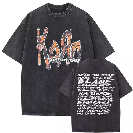 Camisetas com estampa de esqueleto masculinas, banda de rock vintage lavada, Korn caindo longe de mim, camiseta gótica, camiseta masculina extragrande, moda