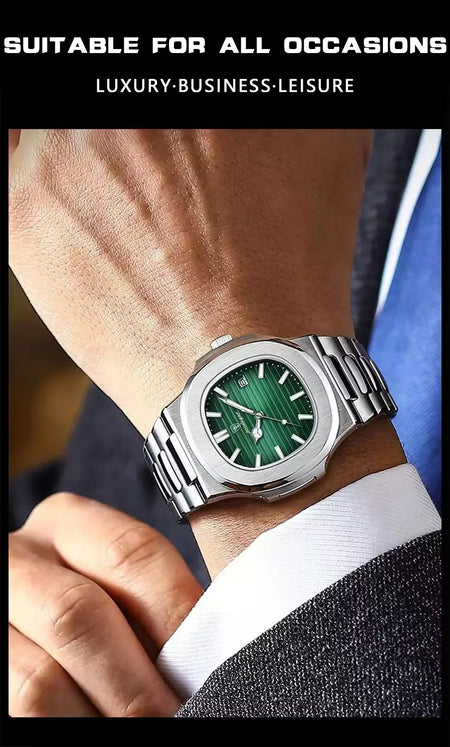 Poedagar quadrado na moda relógio de pulso masculino luminoso à prova dwaterproof água relógio de aço inoxidável para homem data quartzo negócios relógios masculinos reloj