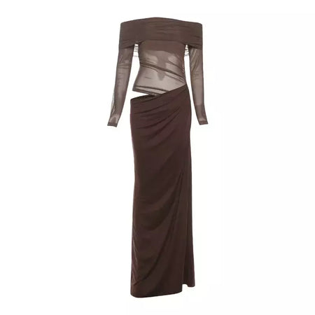 Oco sexy vestido longo feminino um ombro malha transparente festa noite vestido de malha verão moda cor sólida maxi vestidos