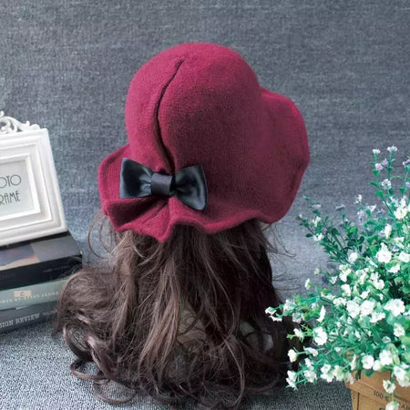 Chapéu de lã de bowknot vintage feminino, Fedoras para senhoras, cúpula de feltro para casamento Igreja Jazz, boné feminino elegante, outono e inverno