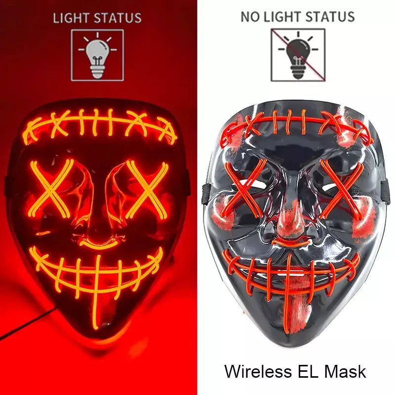 Neon sem fio led máscara de purga brilho no escuro cosplay máscara de terror halloween masquerade festa máscaras brilhantes engraçado vestir-se