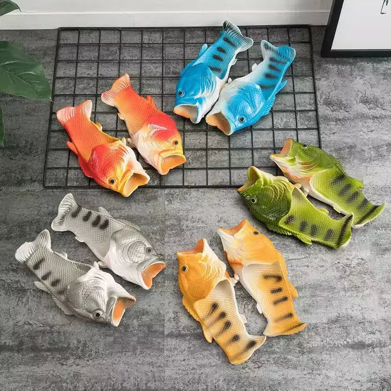 Família engraçado sapatos de peixe chinelos femininos tamanho grande 32-47 alta qualidade pvc meninas sapatos de verão chinelos de praia mulher slides