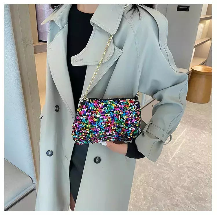 Lantejoulas crossbody saco de corrente simples ins cor sólida lantejoulas bolsa de ombro axilas bolsa de telefone noite sacos de embreagem bolsa
