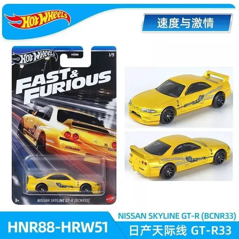 Carros originais Hot Wheels 1966 CHEVY IMPALA NISSAN SKYLINE GT-R (BCNR33) NISSAN 350Z CUSTOM 1/64 Veículos de brinquedo modelo fundido HNR88