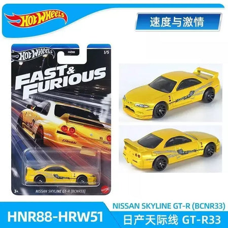 Carros originais Hot Wheels 1966 CHEVY IMPALA NISSAN SKYLINE GT-R (BCNR33) NISSAN 350Z CUSTOM 1/64 Veículos de brinquedo modelo fundido HNR88