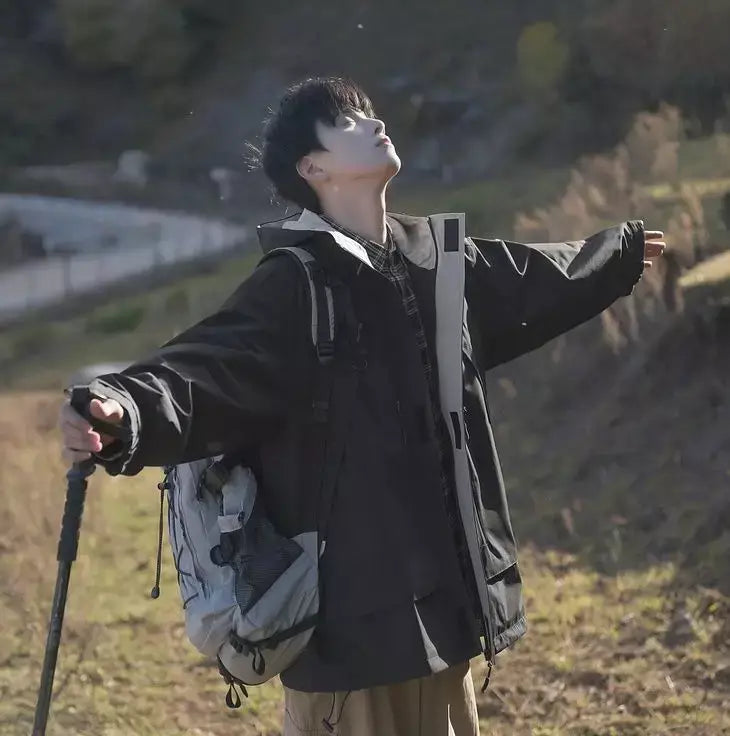 Jaqueta masculina vintage à prova de vento, jaqueta ao ar livre estilo montanha americana funcional casaco de trabalho primavera japão retrô streetwear