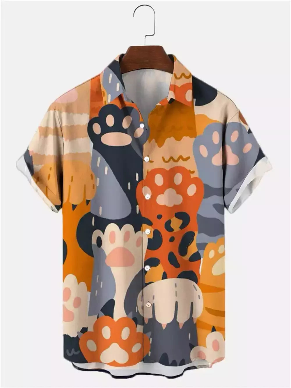 Camisa havaiana dos desenhos animados de anime masculino, Tops de manga curta, roupas casuais masculinas, rua, animais, gatos, retrô, 3D Tees, verão