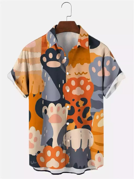 Camisa havaiana dos desenhos animados de anime masculino, Tops de manga curta, roupas casuais masculinas, rua, animais, gatos, retrô, 3D Tees, verão