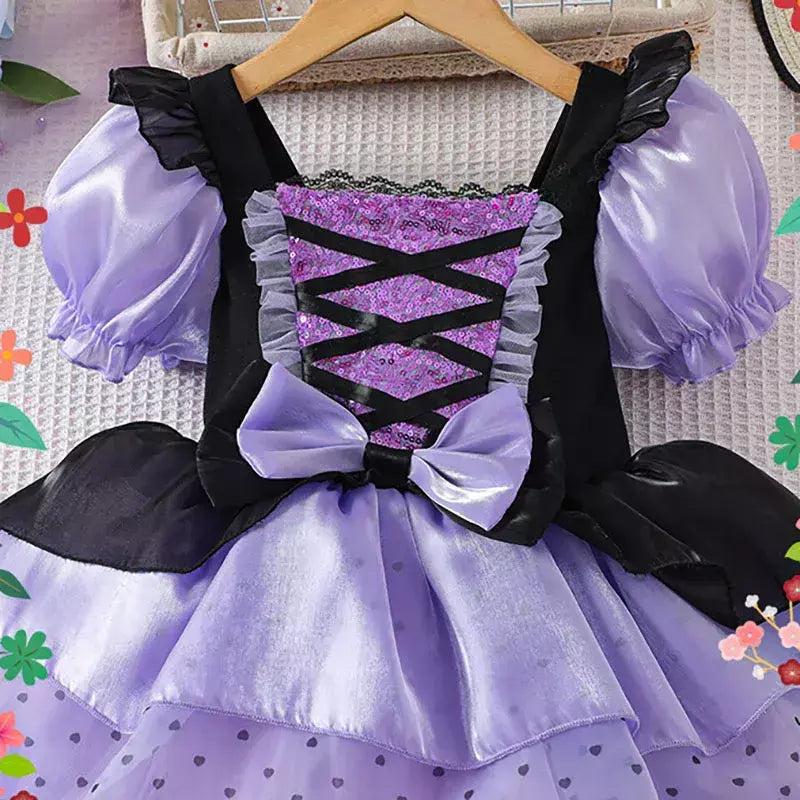 Vestido de menina de halloween vampiro vestido fofo para meninas crianças vestido de princesa roxo roupas legais lolita fantasia de festa de carnaval