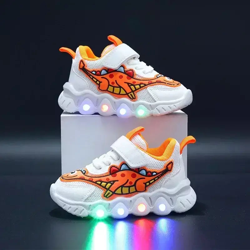 Sapatilhas LED bonitos dos desenhos animados das crianças, sapatos de malha respirável, sapatos iluminados, casual, iluminação, meninos, meninas, bebê