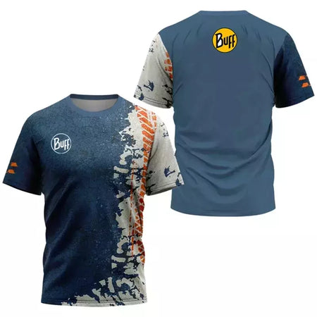 Camisa de tênis com gola O respirável masculina, camiseta estampada, secagem rápida, manga curta, fitness, corrida, esportes ao ar livre, verão