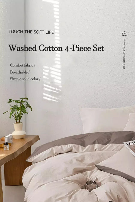 YanYangTian-Roupa de cama, Algodão lavado, 4 peças, Conjunto de lençóis, Conforto, Sólido, Natal, Casal, Capa de edredão