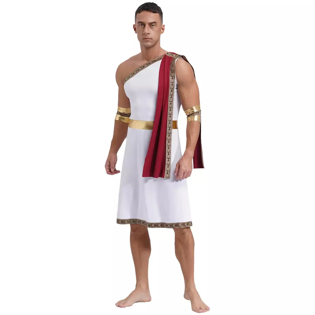Homens antigo deus grego gladiador halloween cosplay trajes toga com mangas rei romano príncipe toga robe vestido punhos destacáveis