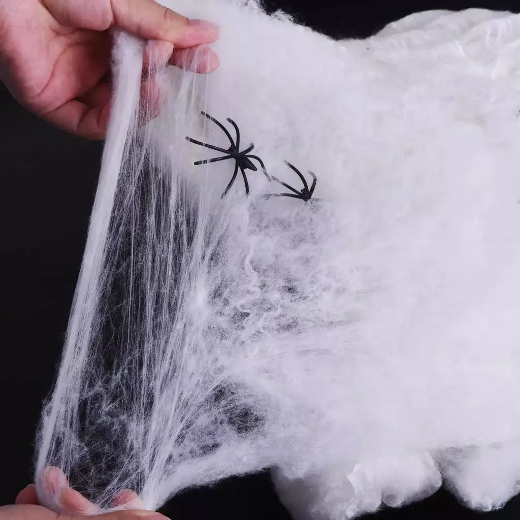 Teia de aranha artificial em branco Stretchy White Cobweb, adereços cena assustadora, acessórios Horror, Home Decor, Halloween, Casa