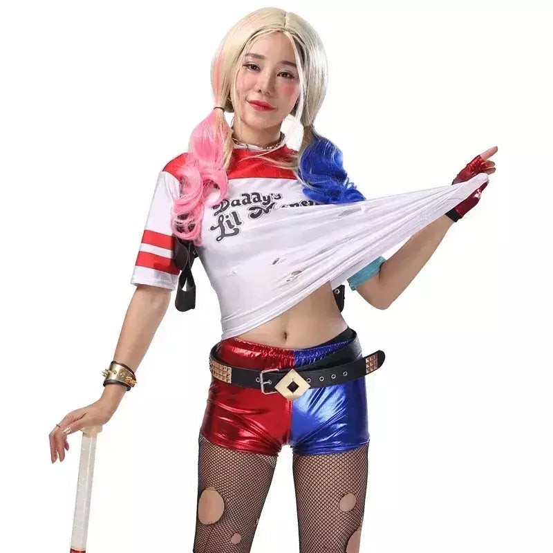 Robe Anime pour adultes, Traje pour femmes, perruque Quinn pour filles, camiseta, veste Joker, Fantasia de Halloween,