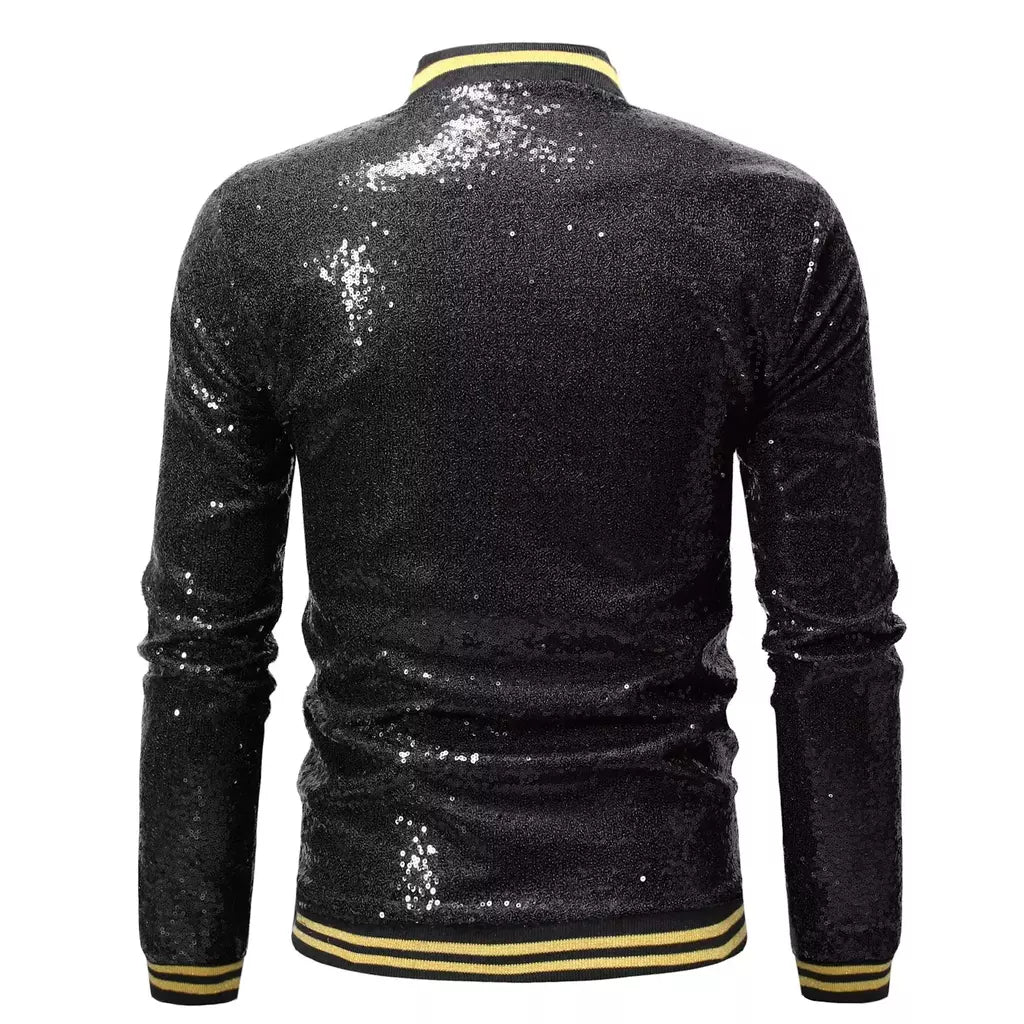 Brilhante Sequins Sparkle Bomber Jacket Homens 2023 Mais Novo Ouro Glitter Listrado Zipper Mens Jaquetas E Casacos Festa Dance Show Roupas
