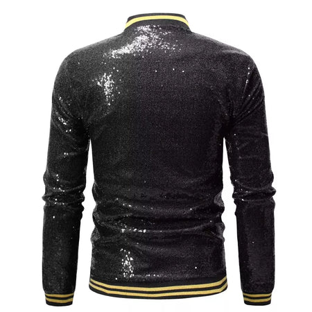Brilhante Sequins Sparkle Bomber Jacket Homens 2023 Mais Novo Ouro Glitter Listrado Zipper Mens Jaquetas E Casacos Festa Dance Show Roupas