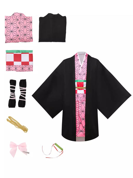 Cosplay traje demônio slayer cosplay tanjiro nezuko cosplay crianças shinobu traje anime dos desenhos animados traje de halloween presentes de natal