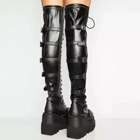 Cunhas botas longas para mulheres outono inverno sobre o joelho botas cosplay plataforma alta botas femininas novo salto alto gótico botas altas