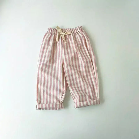 Primavera verão meninos listrado calças soltas bebê menina vintage casual linho algodão harlan calças crianças rendas-up calça crianças roupas