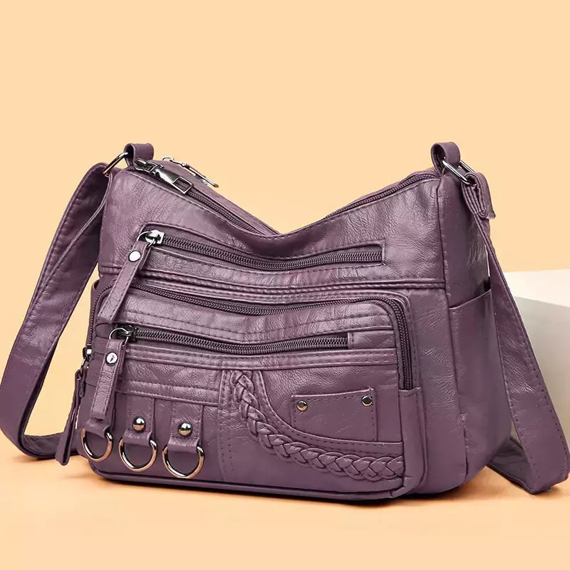 Bolsa de bolso multi couro PU vintage feminina, bolsas de ombro transversais femininas, bolsas de design de luxo, alta qualidade, 2023