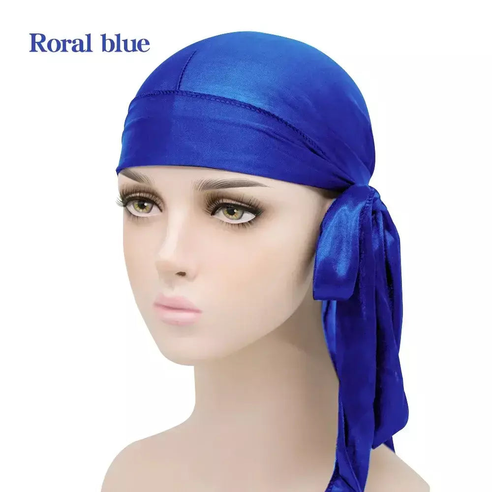 Elasticidade baotou boné faixas de cabelo simulação sedosa durag cauda longa chapéu pirata bandana turbante para crianças criança fita acessórios