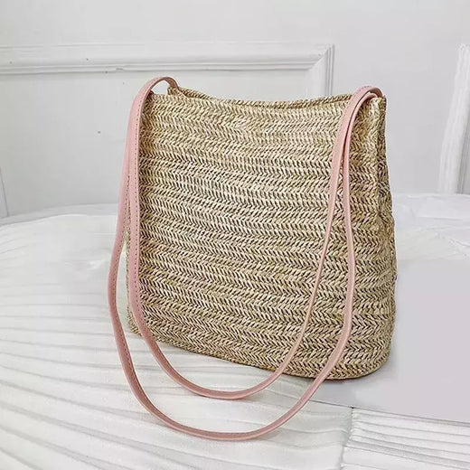 Bolsa de tecido palha casual feminina, cachecol de seda, laço, bolsa de praia, grande capacidade, portátil, sacola para senhora, nova, 1 ombro, verão