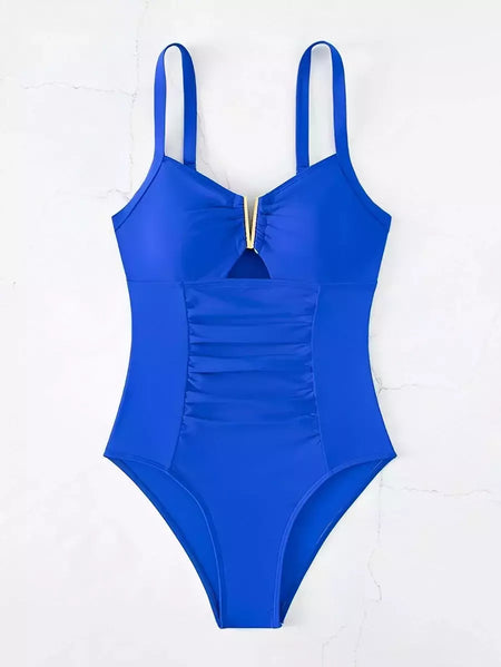 Maiô frente Ruched feminino, One Piece Swimwear, Fato de banho sexy, Roupa de praia feminina, Banho de natação, Monokini, Cortar fora, 2021