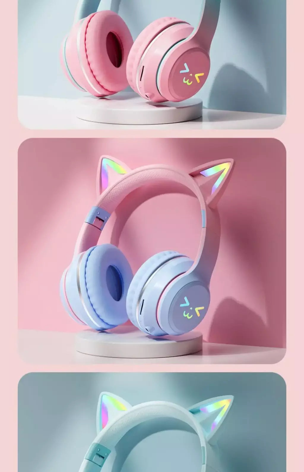 Orelhas de gato fone de ouvido rgb luz sorriso rosto tws fone de ouvido gradiente novo fone de ouvido rosa menina presente adequado para qualquer telefone