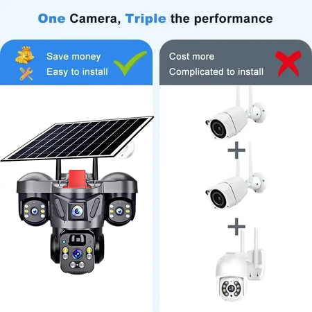 Kerui v380 pro ao ar livre ptz 6mp wifi 4g câmera solar de segurança em casa lente tripla câmera painel solar cctv vigilância vídeo