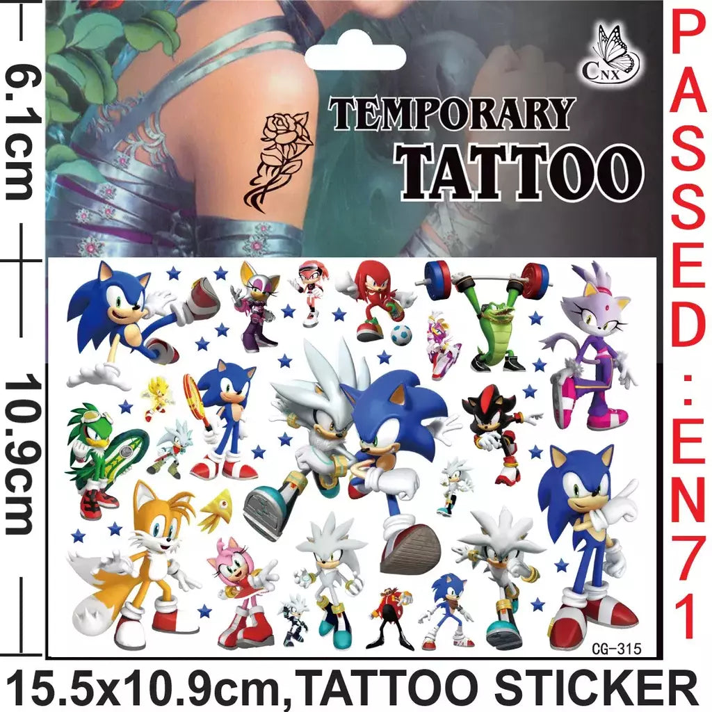 8 estilos sonic brinquedos tatuagem adesivos anime ouriço figura modelo adesivos de longa duração bonito dos desenhos animados crianças partys suprimentos presentes