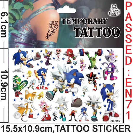 8 estilos sonic brinquedos tatuagem adesivos anime ouriço figura modelo adesivos de longa duração bonito dos desenhos animados crianças partys suprimentos presentes