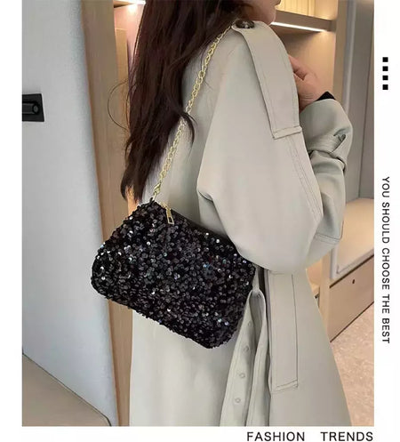 Lantejoulas crossbody saco de corrente simples ins cor sólida lantejoulas bolsa de ombro axilas bolsa de telefone noite sacos de embreagem bolsa