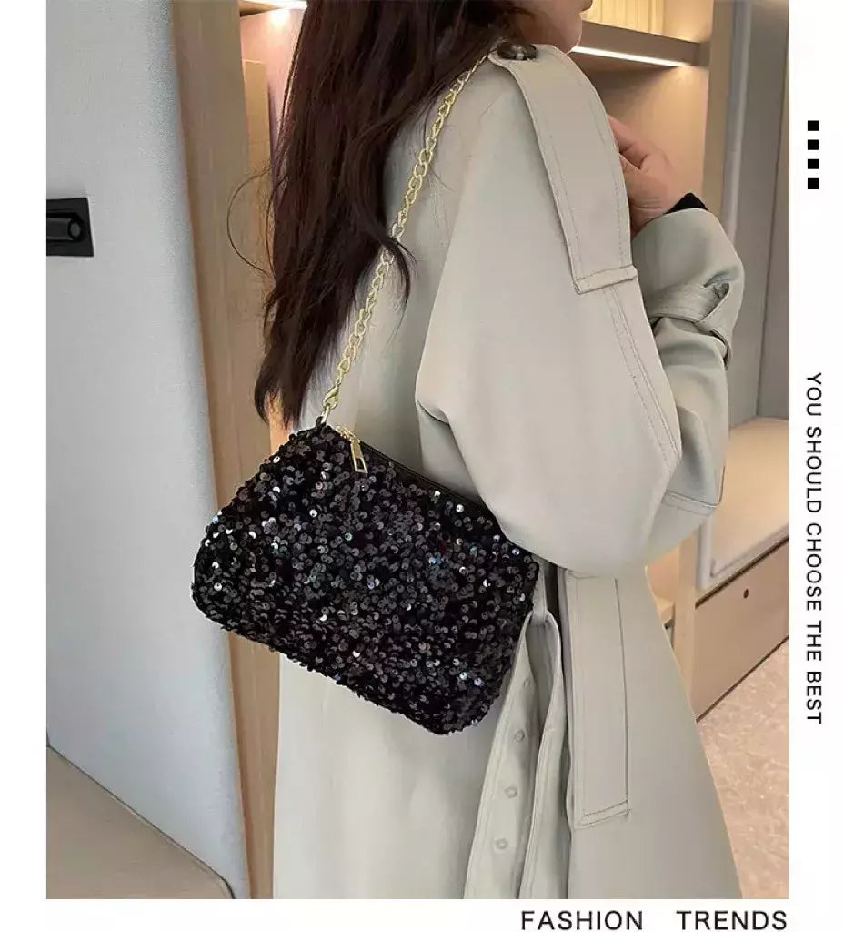 Lantejoulas crossbody saco de corrente simples ins cor sólida lantejoulas bolsa de ombro axilas bolsa de telefone noite sacos de embreagem bolsa