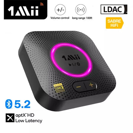 1Mii B06S+ Receptor Bluetooth 5.2, adaptador de áudio HiFi com LDAC Aptx HD&LL, áudio de alta resolução de longo alcance com controle de volume