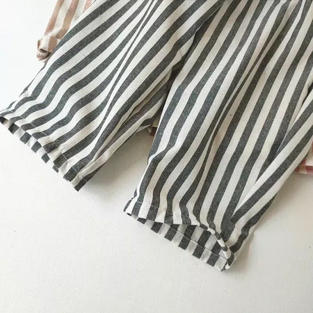 Primavera verão meninos listrado calças soltas bebê menina vintage casual linho algodão harlan calças crianças rendas-up calça crianças roupas