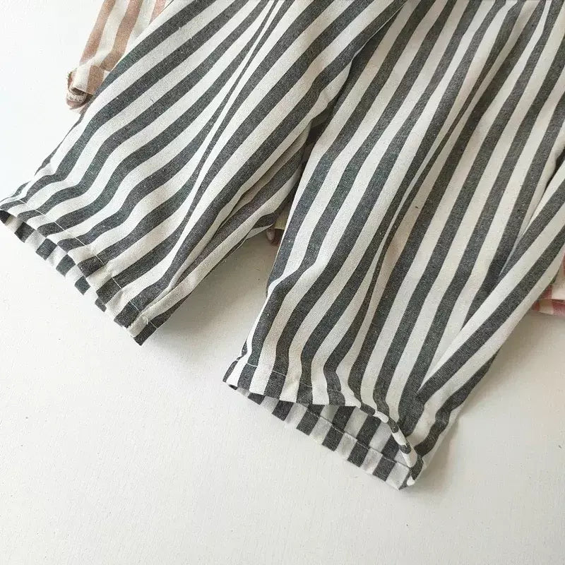 Primavera verão meninos listrado calças soltas bebê menina vintage casual linho algodão harlan calças crianças rendas-up calça crianças roupas