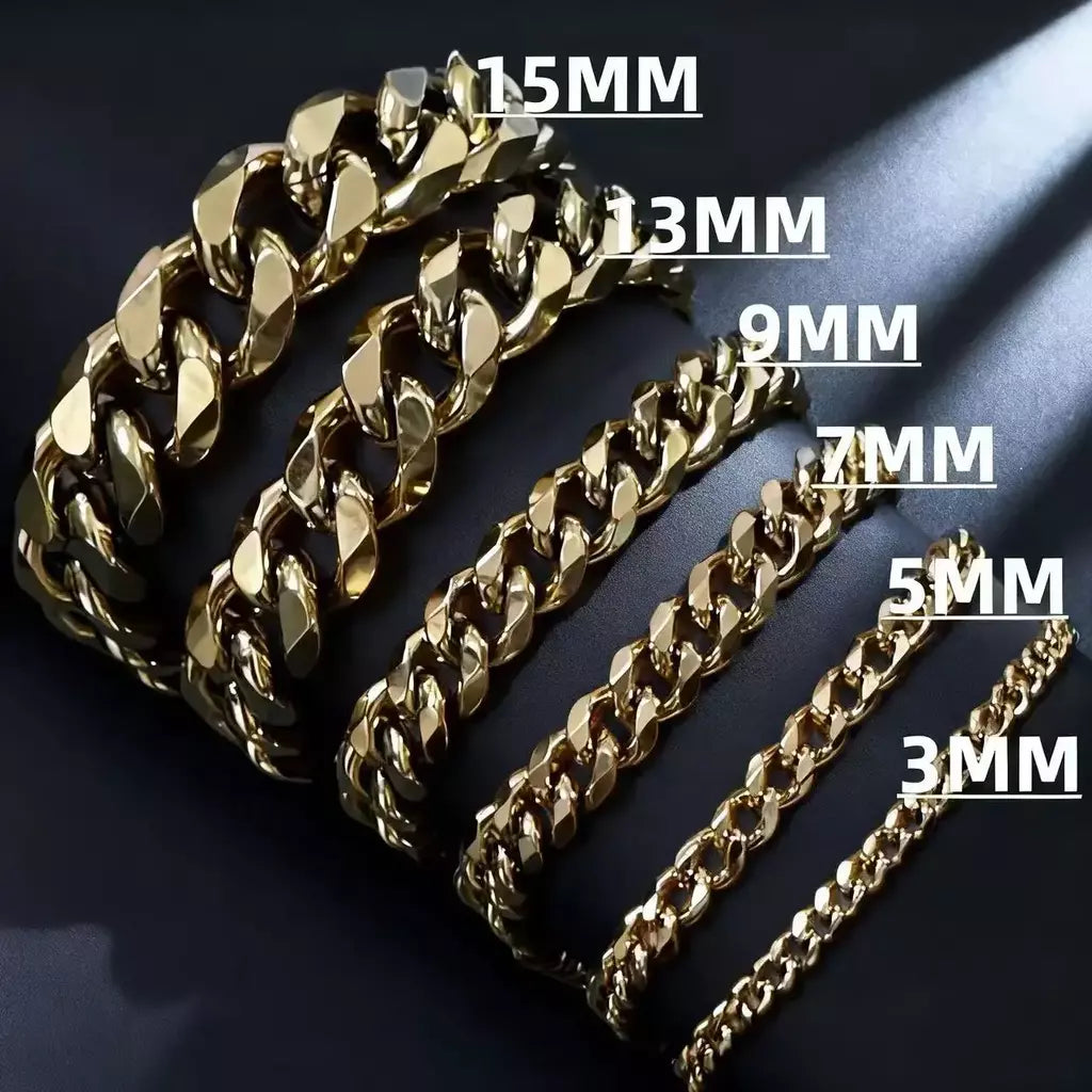 HNSP-Pulseira em Aço Inoxidável Cubano para Homens, Correntes de Mão, Tamanho Ajustável, Acessório Tendência, Jóias Masculinas, 3mm-15mm Grossa